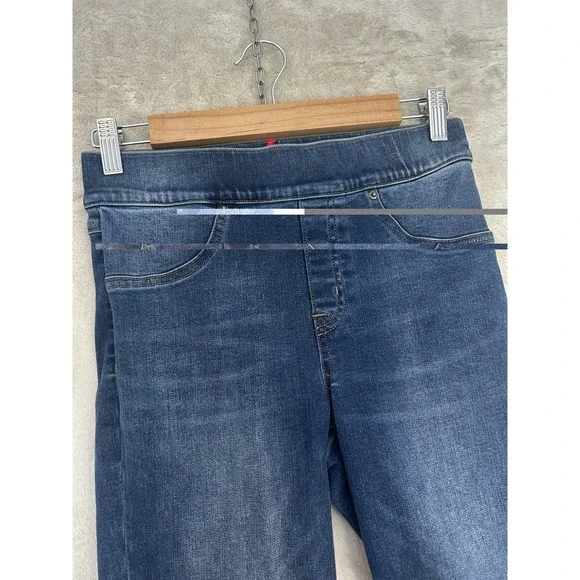 Spanx Jean-ish Ankle Leggings Dark Wash Distressed Raw Hem Skinny Jeans Small - Picture 4 of 9